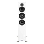 Close up of the ELAC DFR52-W woven aramid-fiber woofers and high-frequency tweeter