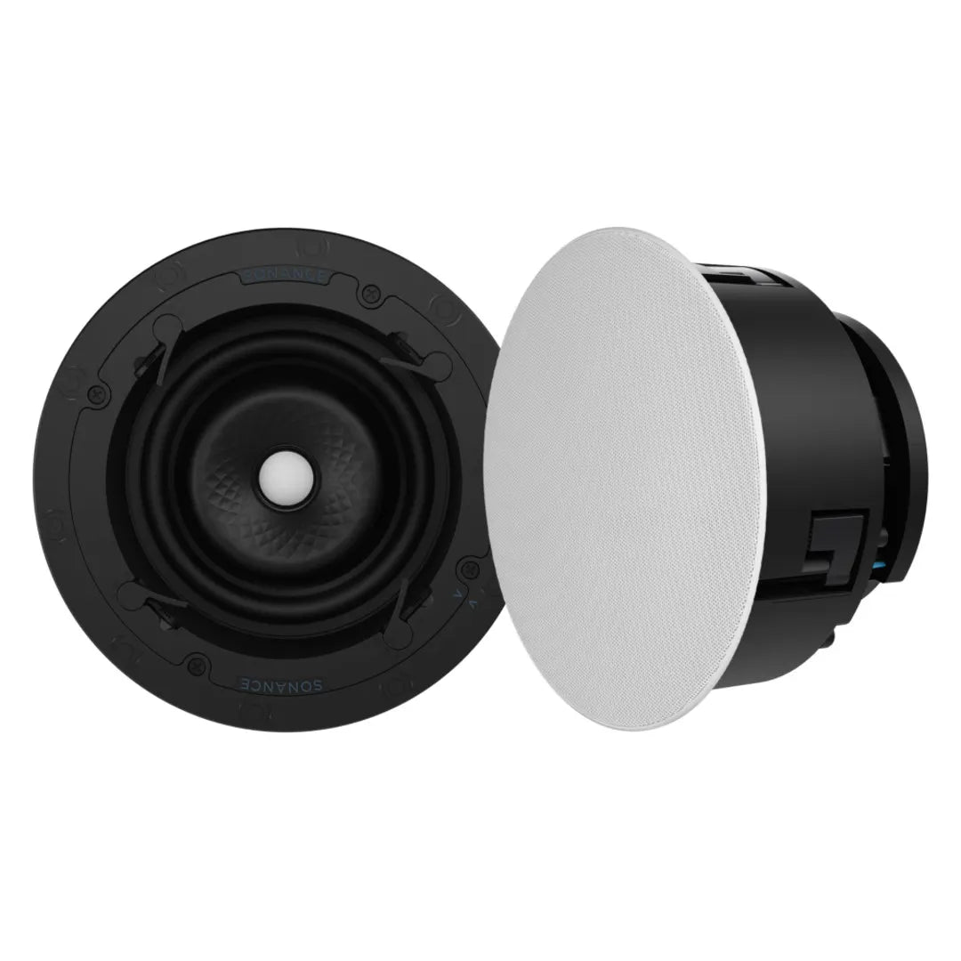 Side angle view showing the pivoting Kevlar woofer of the Sonance VX66R in-ceiling speaker