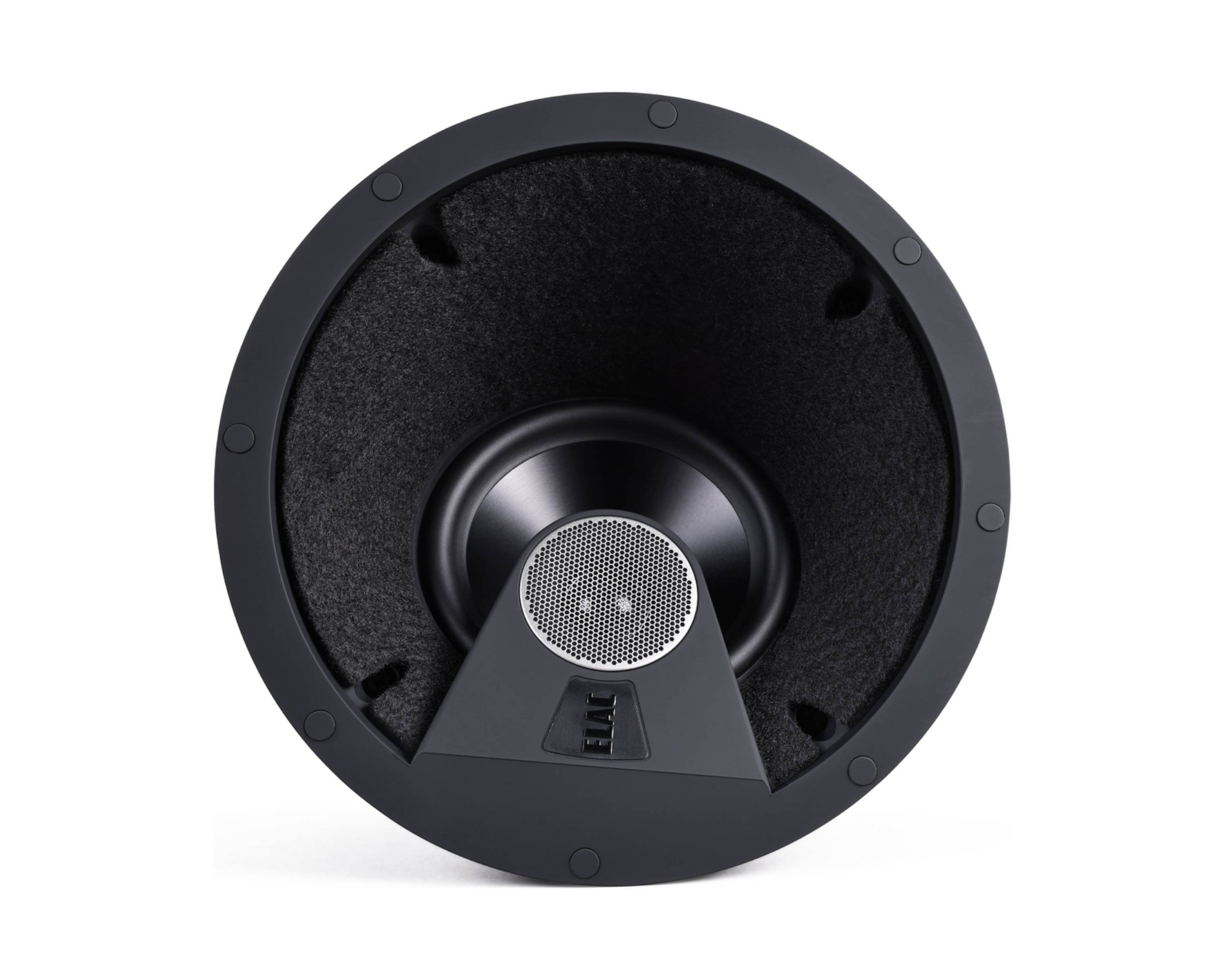 Rear view of ELAC Vertex II in-ceiling speaker terminals and mounting hardware