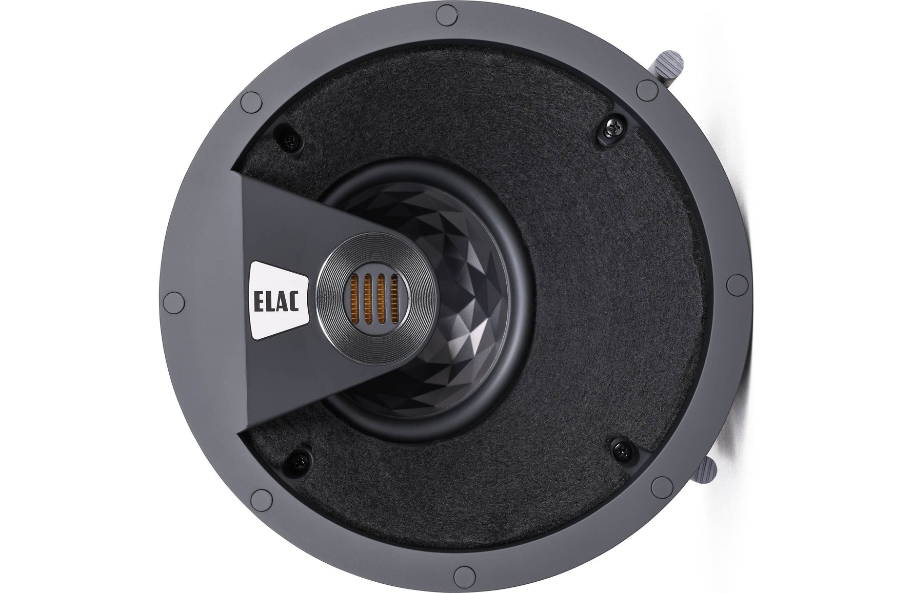 Rear view of ELAC IC-VJT63-W showing crossover and terminal connections