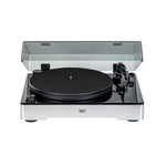 Close up of the carbon fiber tonearm on the ELAC Miracord 60 turntable