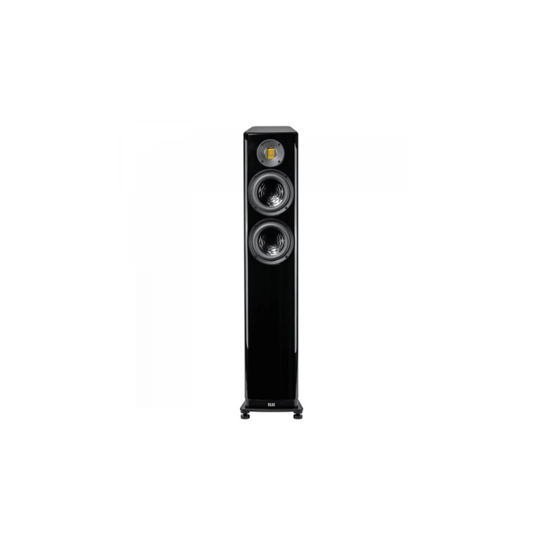 ELAC Vela 2.0 FS 407.2 floorstanding speaker in gloss black featuring the advanced JET 6 tweeter