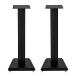 Pair of black Elac LS10-B 23-inch bookshelf speaker stands for high-fidelity audio systems