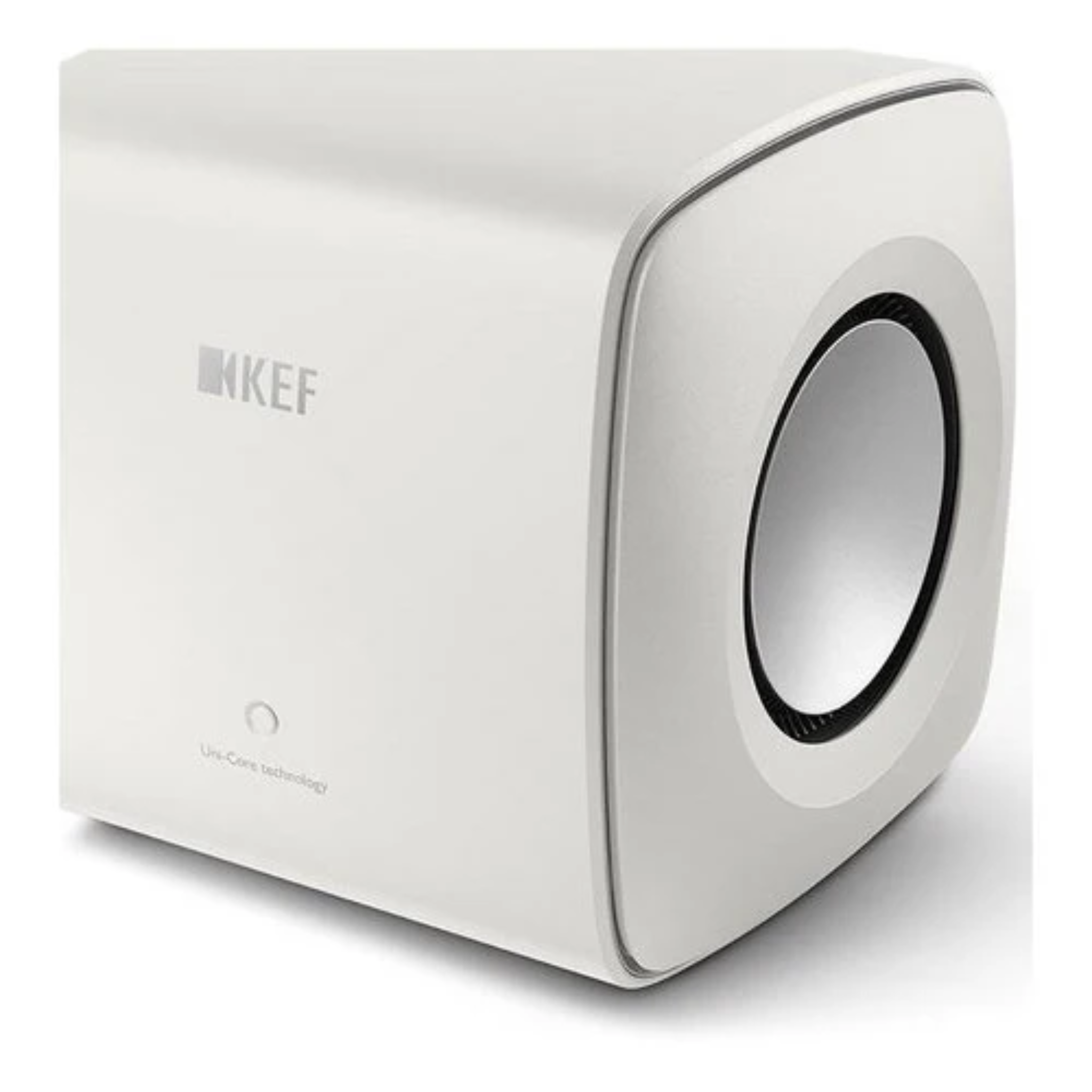Back panel view of KEF KC62 high-performance subwoofer with connectivity options