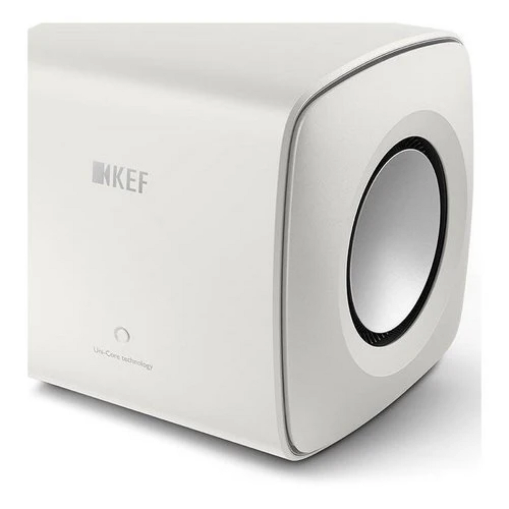 Back panel view of KEF KC62 high-performance subwoofer with connectivity options