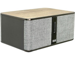 Close-up detail of the premium oak cabinet and gray grille on the ELAC Z3 speaker
