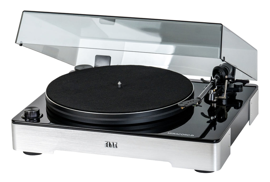 ELAC Miracord 60 manual belt-drive turntable in gloss black front view