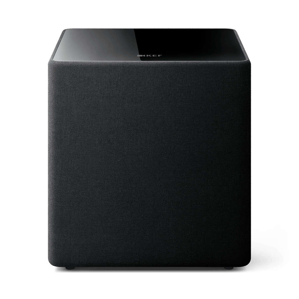 Front view of KEF Kube 12 MIE 12-inch powered subwoofer in black