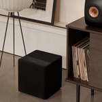 Side angle view showing the sealed cabinet design of KEF Kube 10 MIE subwoofer