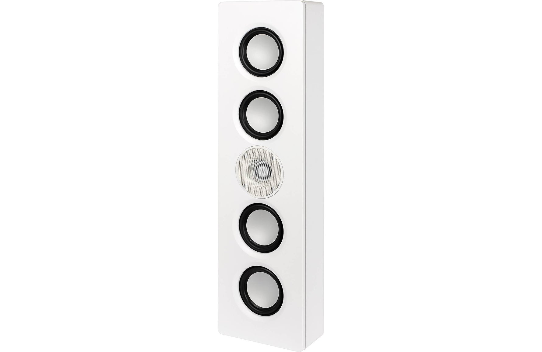 ELAC Muro OW-V41L white speaker mounted on wall in modern living room