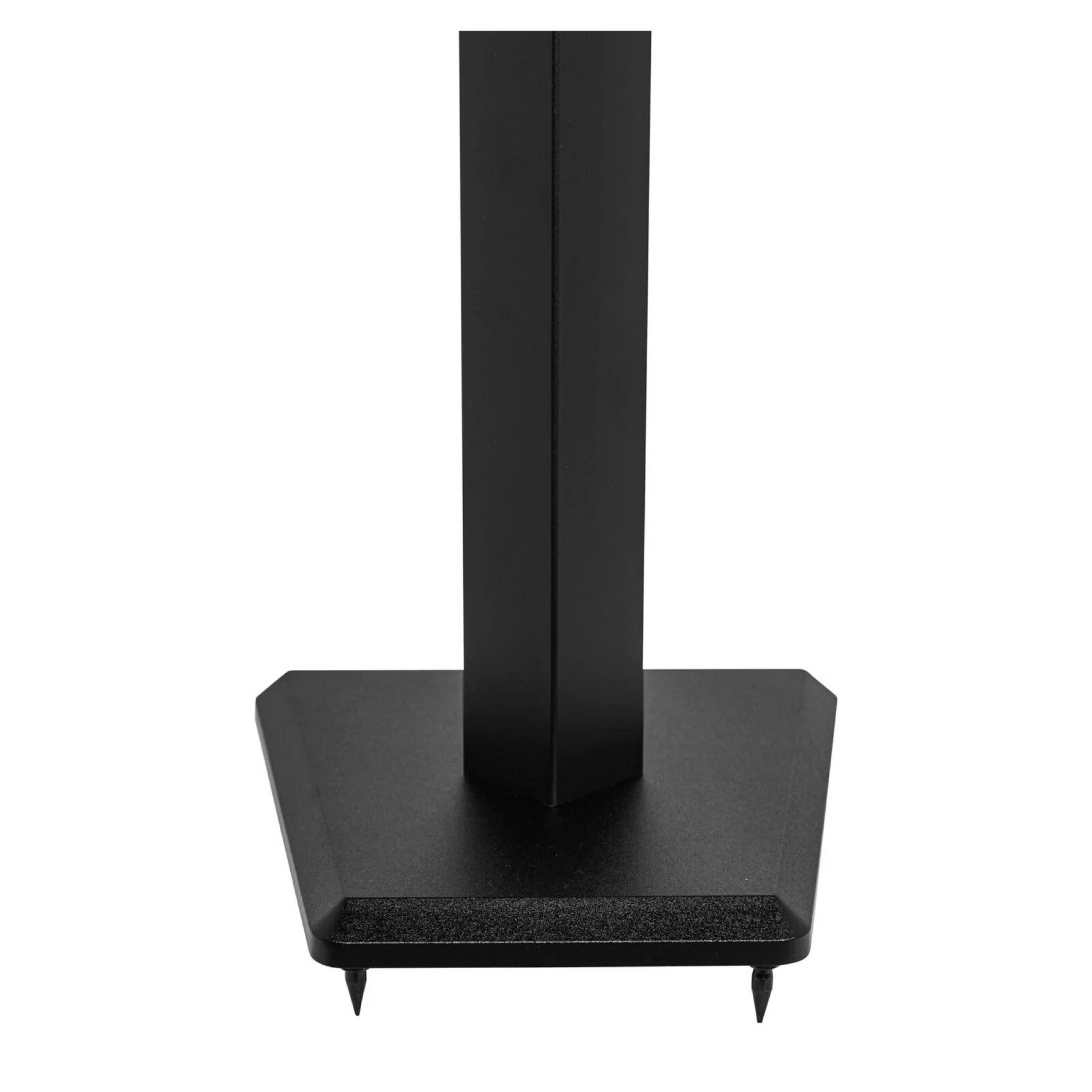 Close up of black Elac LS10-B 23-inch speaker stand base and construction