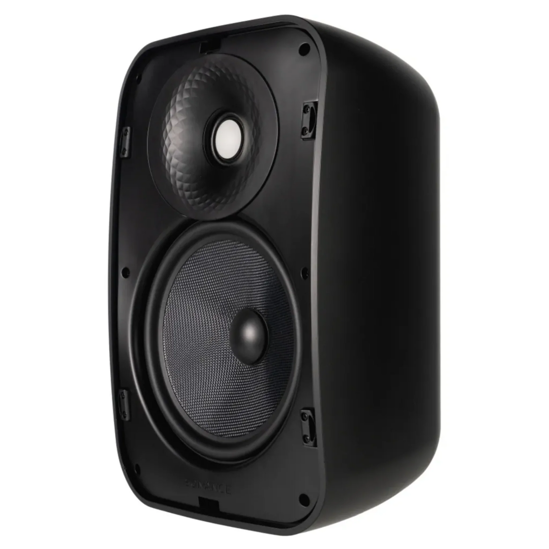 Side angle of Sonance Mariner MX86 outdoor speaker with mounting bracket