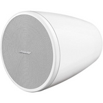 Close-up of Bose DesignMax DM5P white pendant speaker showing the coaxial driver design