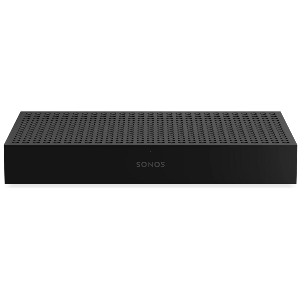 Rear panel view of Sonos Amp Multi showing recessed connectors for professional rack-mount cable management.
