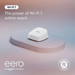 Top view of eero 7 Wi-Fi 7 router showing sleek minimalist aesthetic