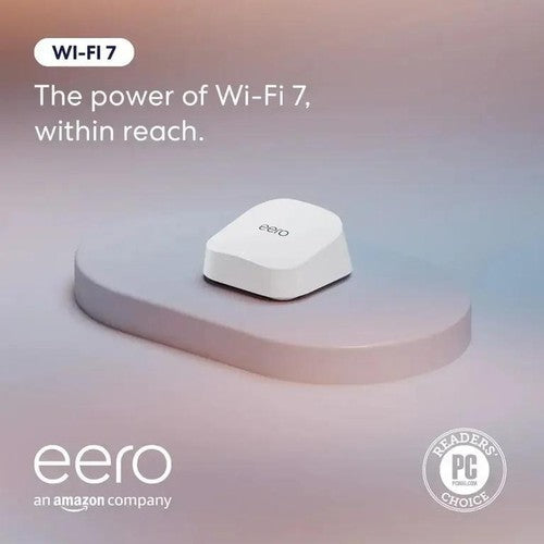 Top view of eero 7 Wi-Fi 7 router showing sleek minimalist aesthetic