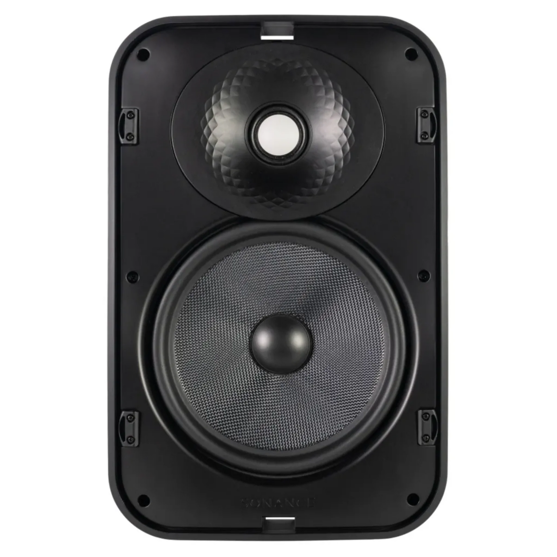 Close up of Sonance Mariner MX86 outdoor speaker grille and branding