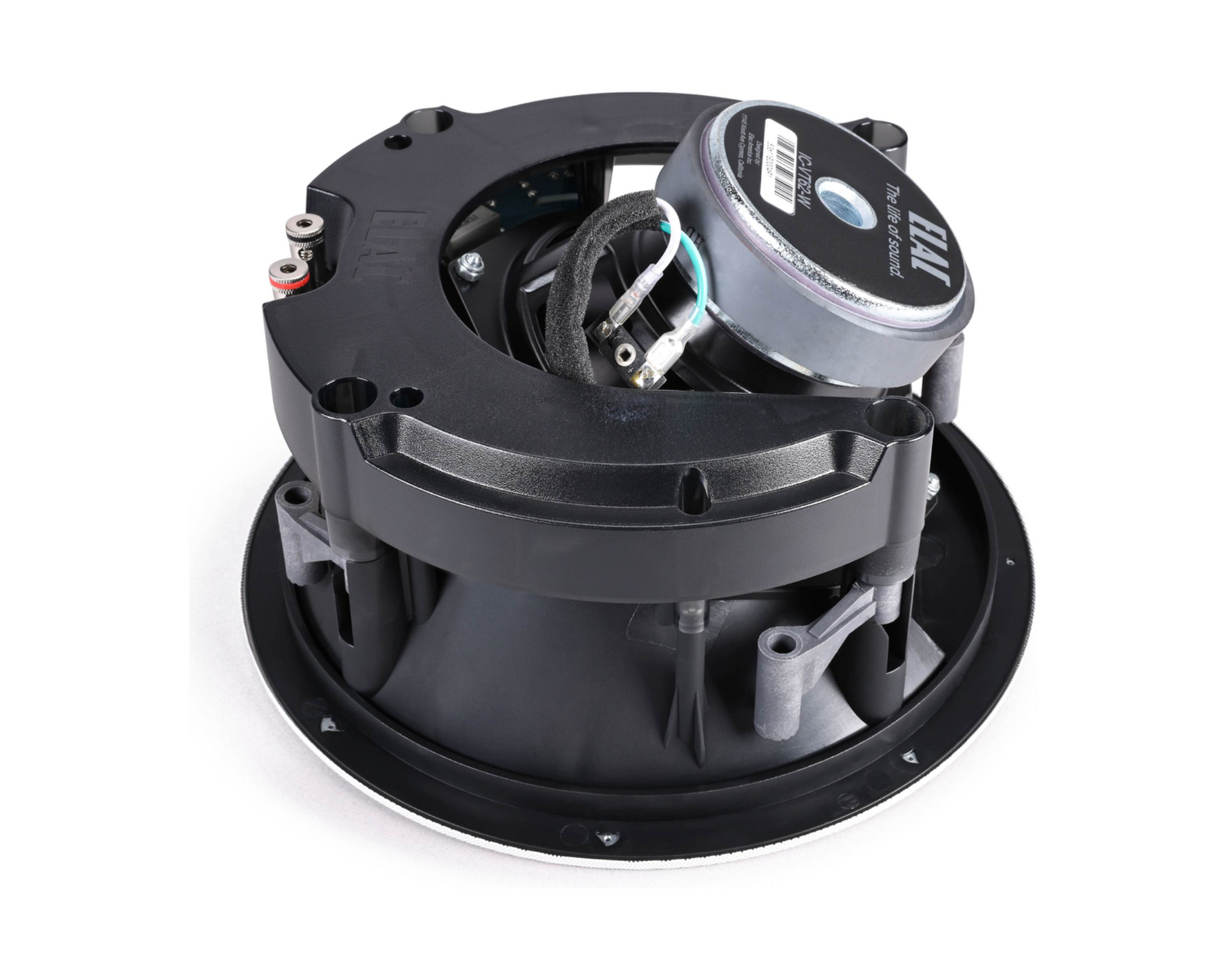Side angle view showing the 30-degree angled driver of the ELAC IC-VT62-W speaker