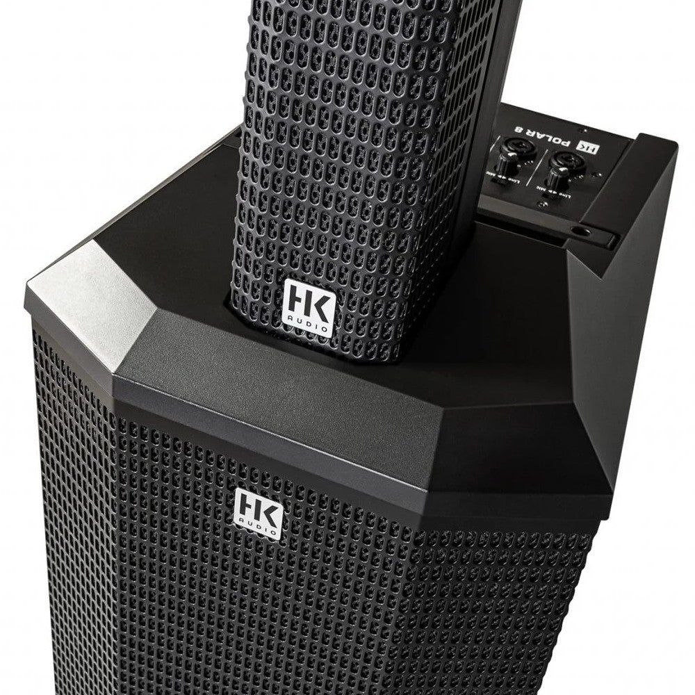 Close up of HK Audio POLAR 8 column speaker array