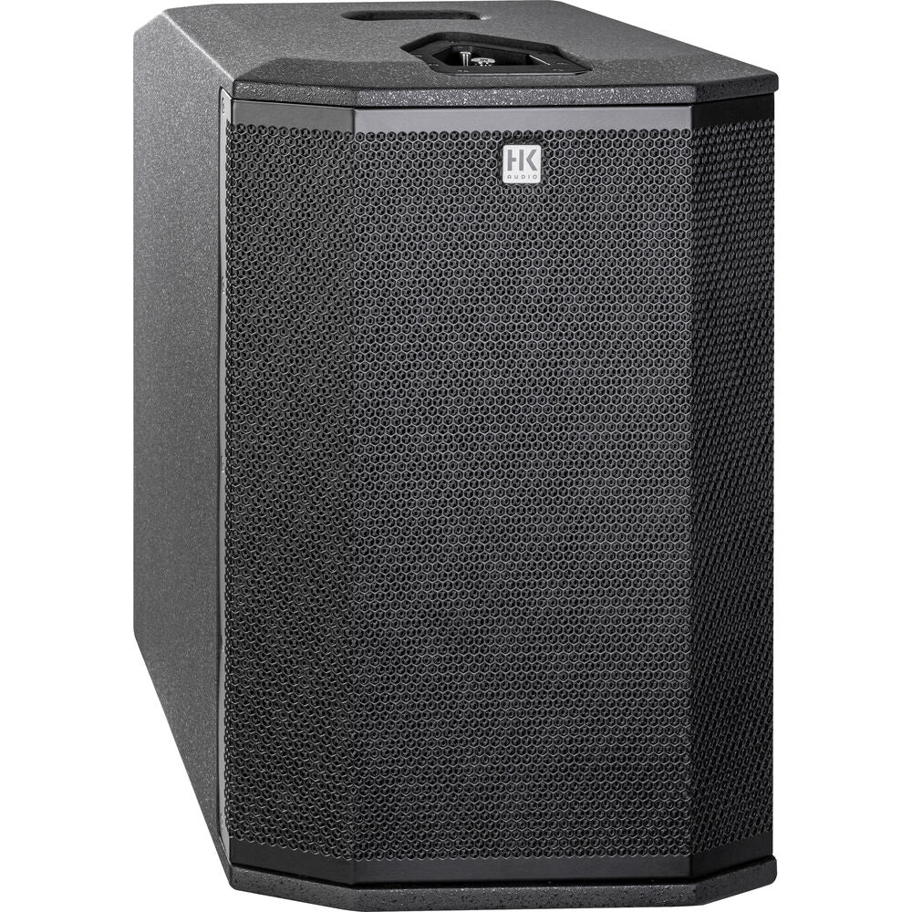 Rear view of the HK Audio POLAR 10 active subwoofer showing connection ports