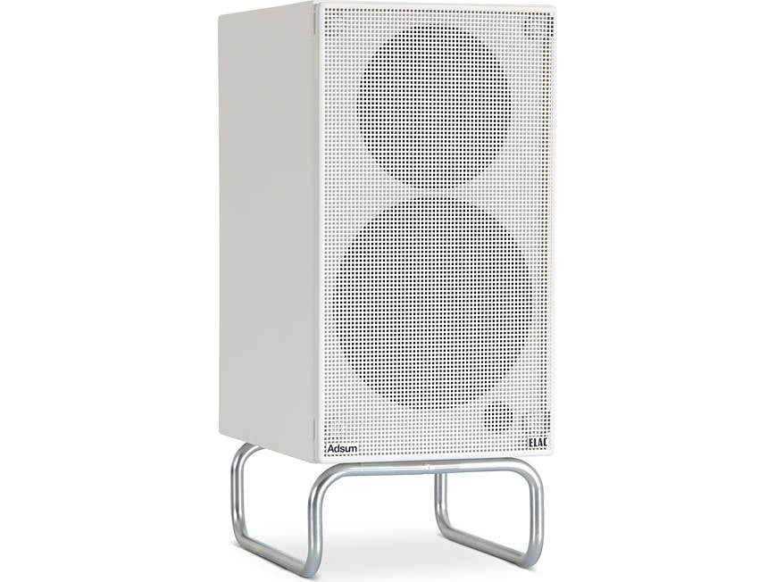 Pair of ELAC Debut ConneX Adsum DCB41-DS speakers showing woofer and tweeter