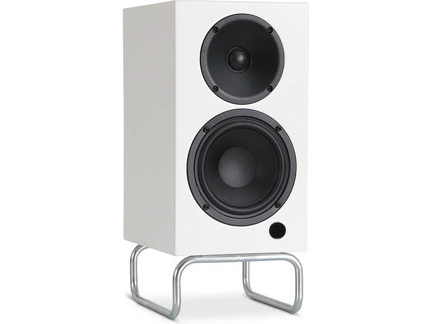 ELAC Debut ConneX Adsum DCB41-DS speakers displayed in a modern home office