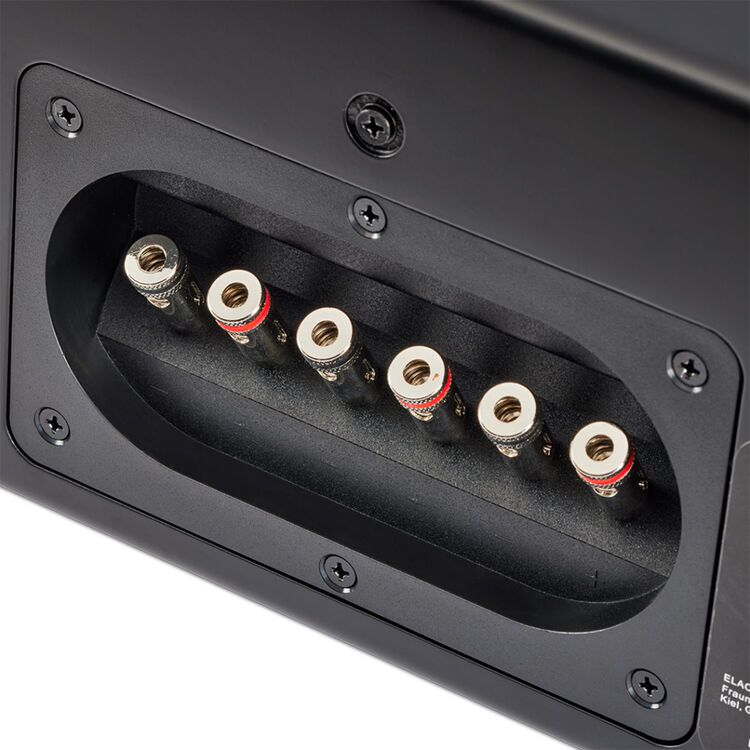 ELAC Vertex III soundbar mounted under a large television