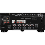 Rear connection panel of Yamaha RX-A4A showing HDMI, audio, and speaker terminals