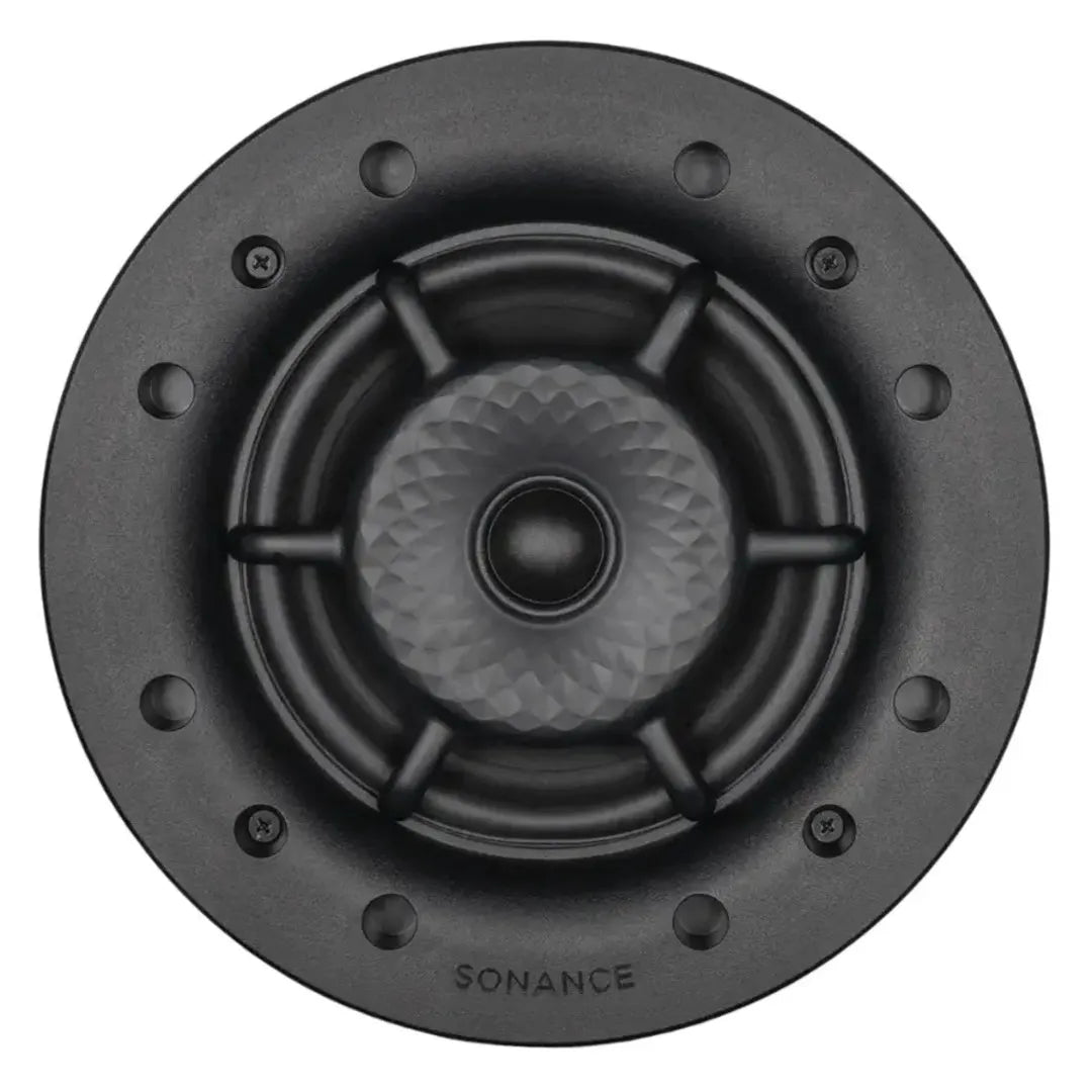 Front view of Sonance VXXT6R SST Extreme 6.5-inch single stereo in-ceiling speaker with round grille