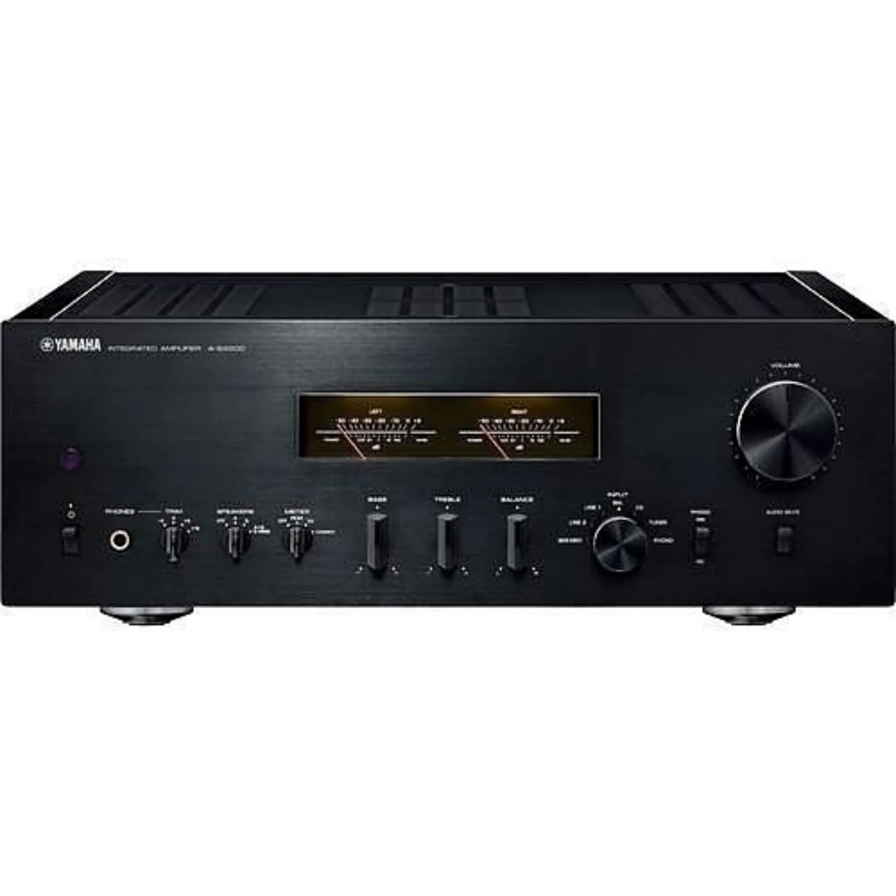 Yamaha A-S2200 Hi-Fi amplifier angled side view showing premium build and finish
