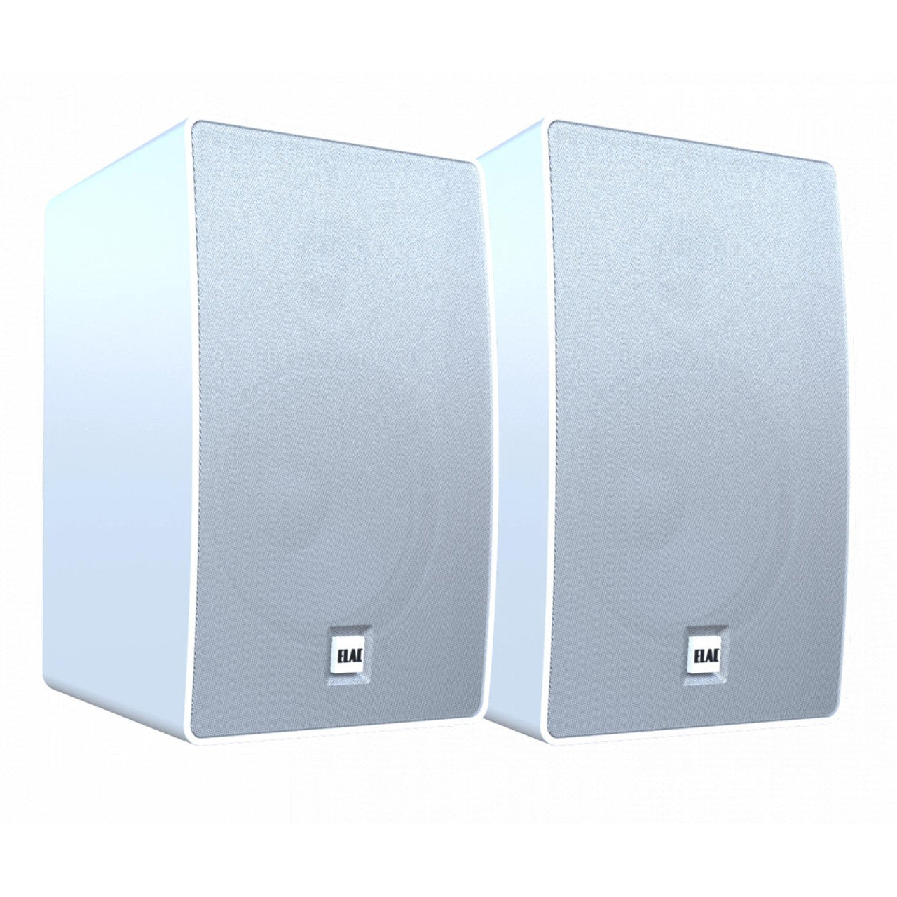 Front view of white ELAC Muro OD-M81-W outdoor wall-mounted speaker
