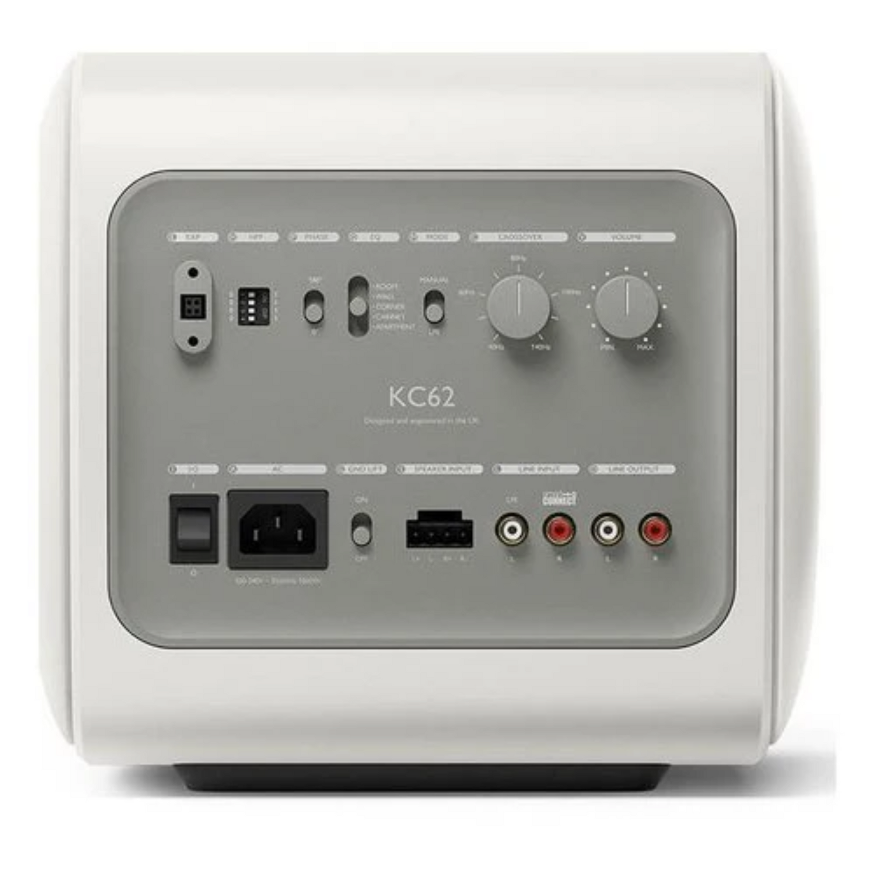 KEF KC62 compact subwoofer in Mineral White with dual 6.5-inch drivers