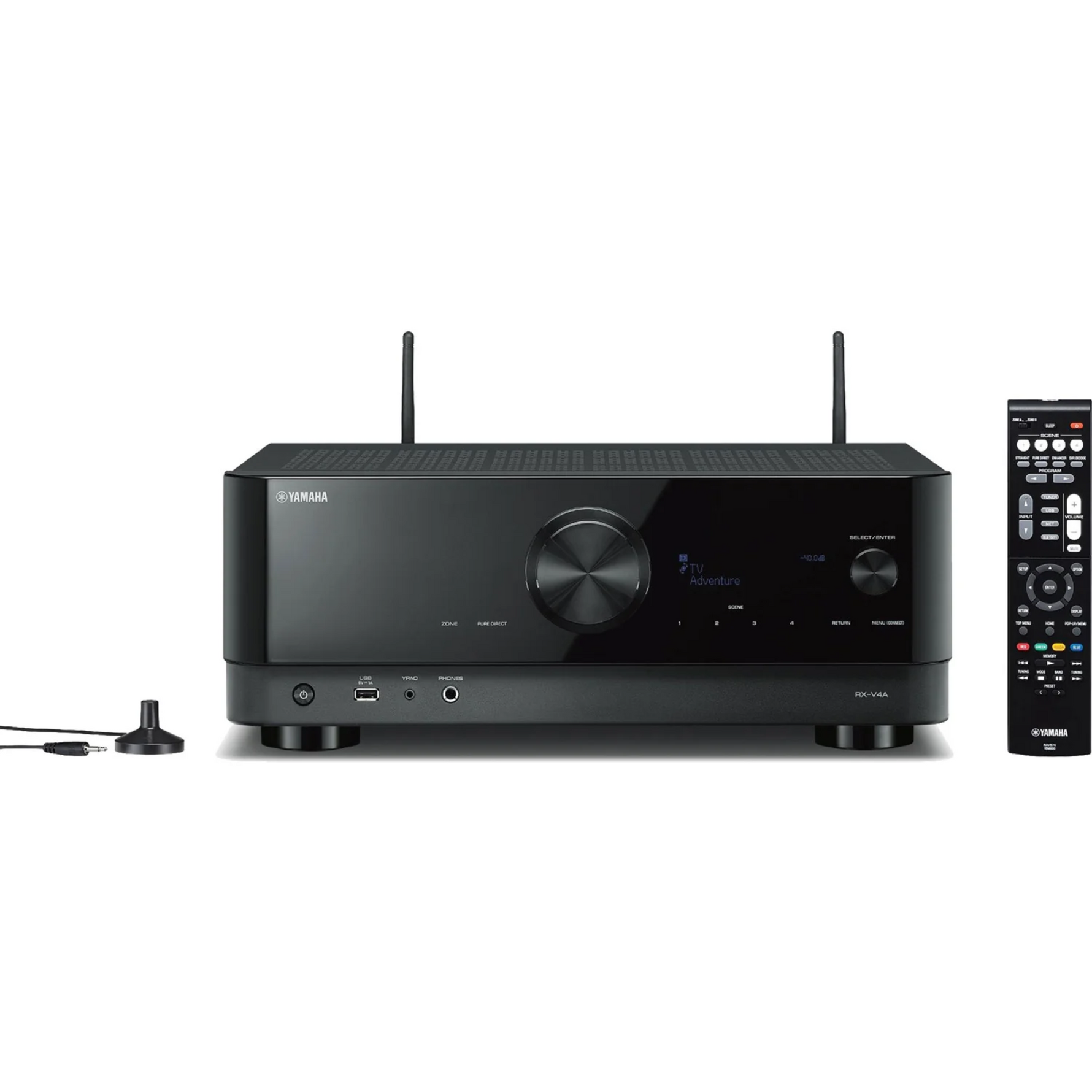 Yamaha RX-V4A 5.2-channel 8K AV receiver front view with modern chassis design