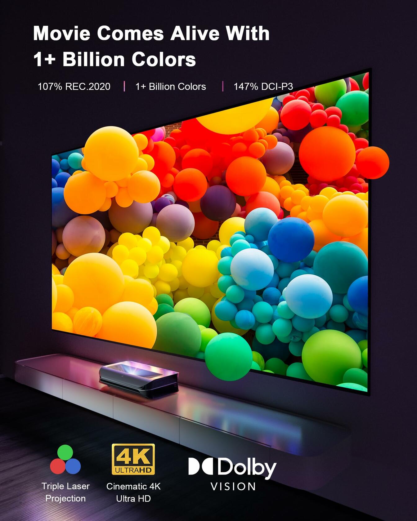 AWOL Vision LTV-3500 PRO 4K 3D Ultra Short Throw Triple Laser Projector