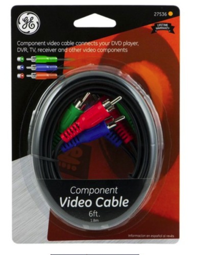 GE 6FT. Component Video Cable, RCA-Type Connectors, Shielded Black