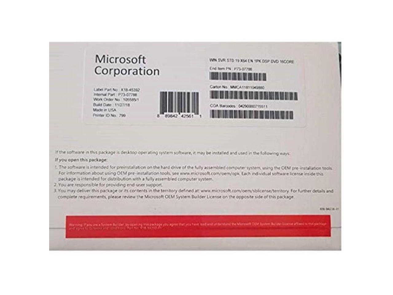 Windows Server Standard 2019 - Base License (16-Core, DVD)