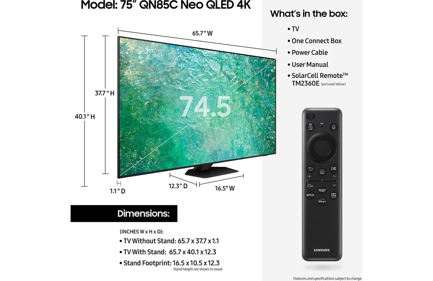 Samsung QN75QN85C 75" Smart Neo QLED 4K UHD TV with HDR (2023)