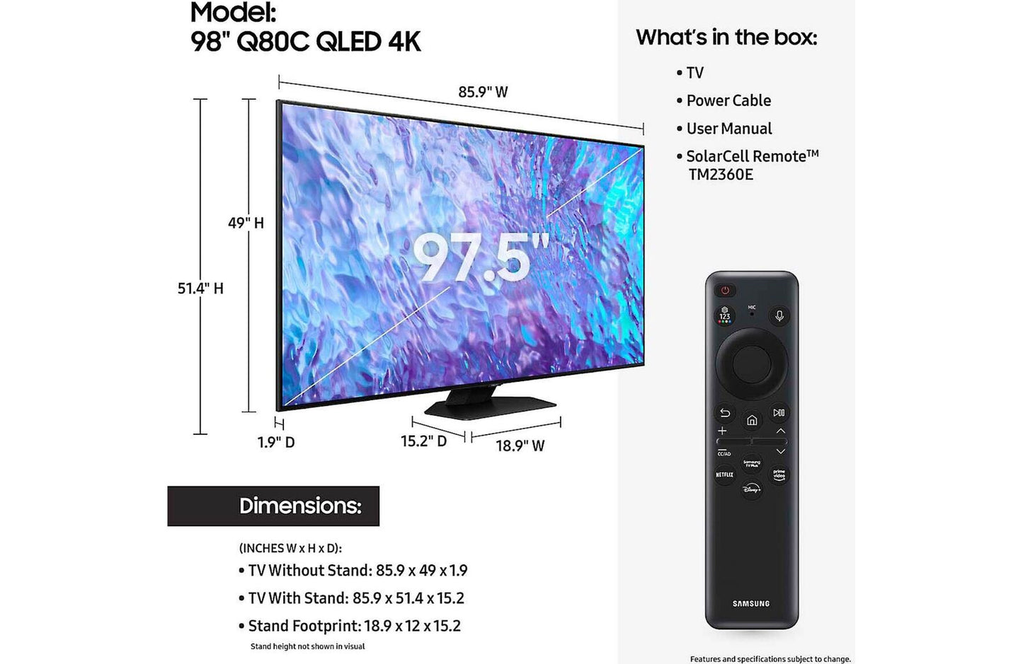 Samsung QN98Q80C Q80C 98" 4K Smart QLED UHD TV with HDR (2023)